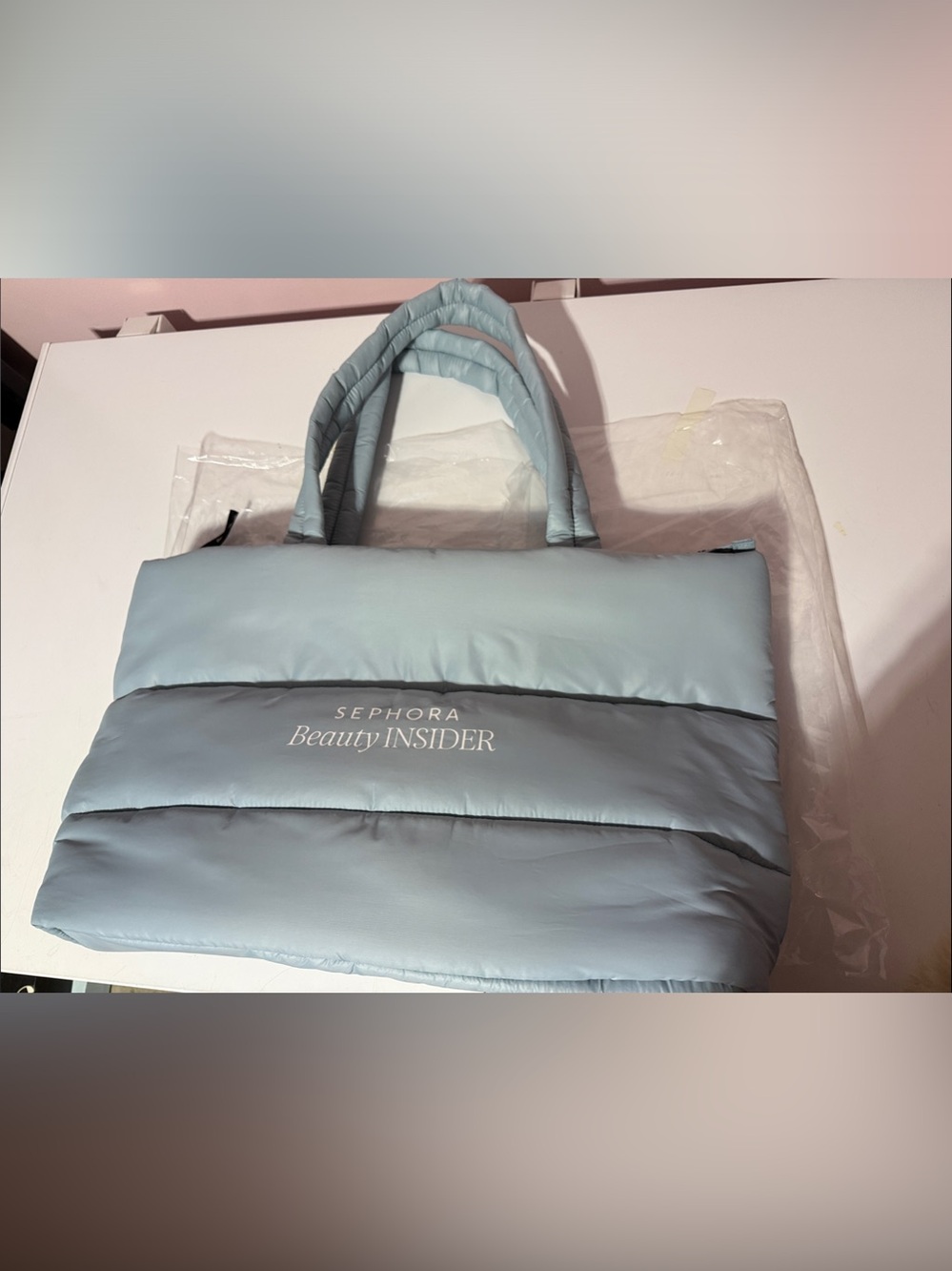 Sephora Beauty Insider Quilted Puffer Tote Blue